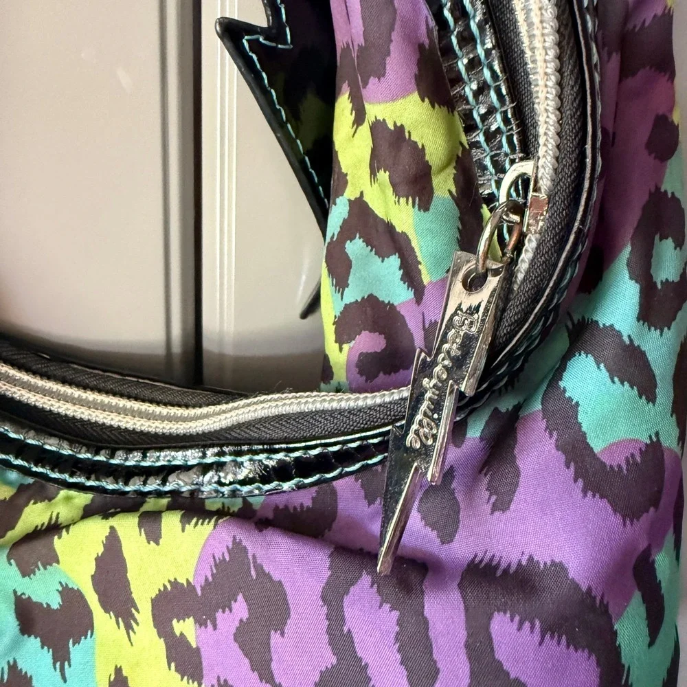 Betseyville Y2K Punk Multicolor Neon Leopard Lightning Charm Hobo Bag ,Large